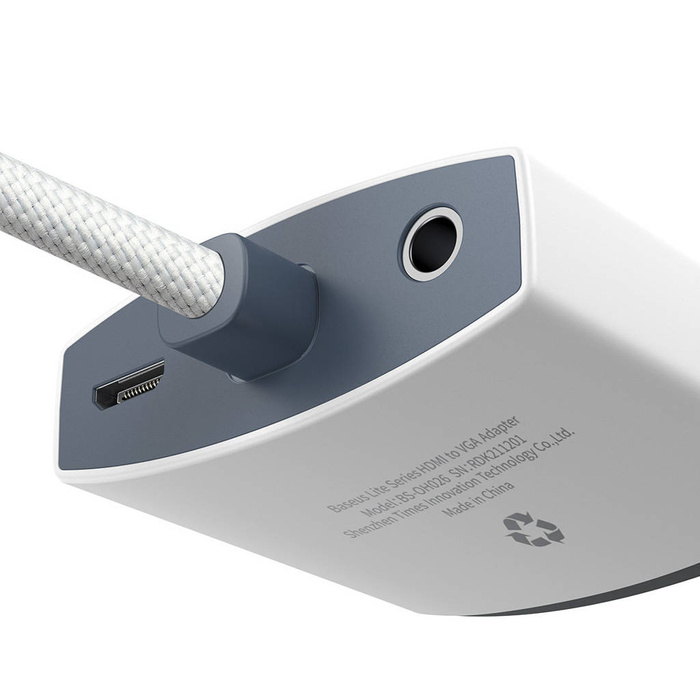 Adattatore per spina serie Baseus Lite da HDMI a VGA + mini jack 3,5 mm / alimentatore micro USB bianco (WKQX010102)