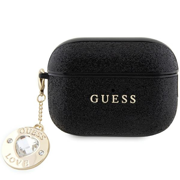 Hülle Guess GUAP2PGEHCDK AirPods Pro 2 Abdeckung schwarz/schwarz Fixed Glitter Heart Diamond Charm Case