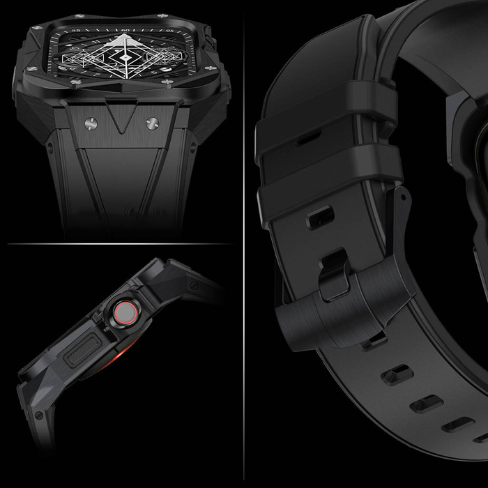 Kingxbar CYF140 2in1 Armband für Apple Watch Ultra, SE, 8, 7, 6, 5, 4, 3, 2, 1 (49, 45, 44, 42 mm) mit integriertem Edelstahl-Rüstungsgehäuse Silber