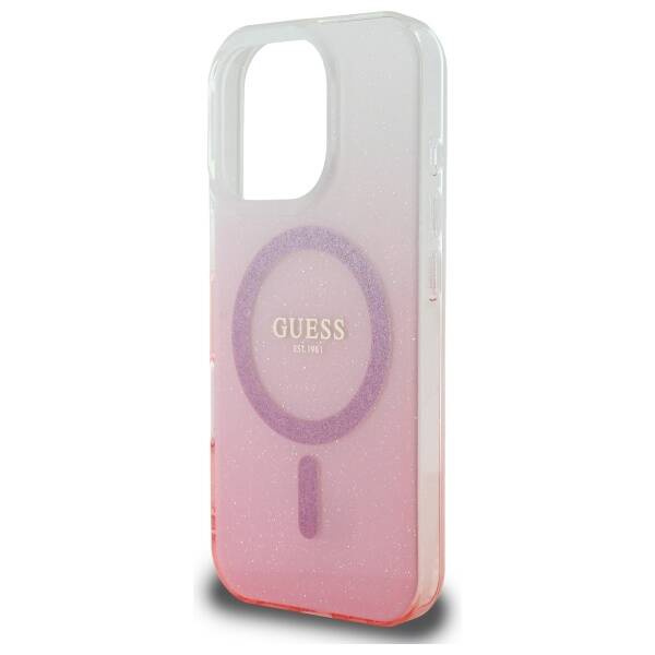 Etui Guess iPhone 16 Pro 6.3" różowy/pink hardcase IML Glitter Gradient MagSafe