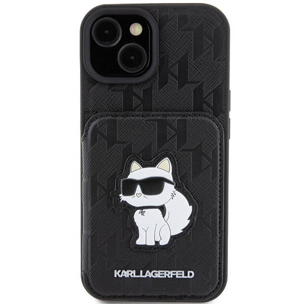 Karl Lagerfeld KLHCP15SSAKCNSCK iPhone 15 6.1" black/black hardcase Saffiano Cardslots and Stand Monogram Choupette