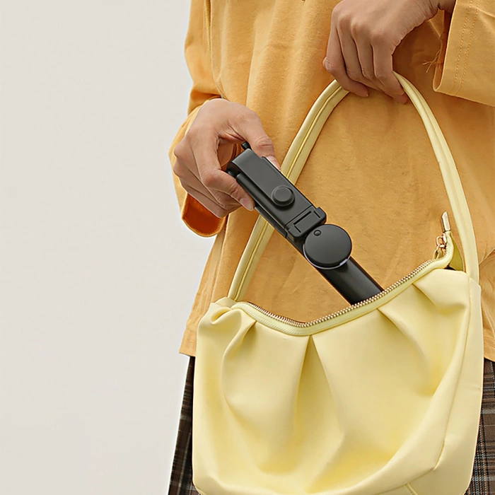 Selfie-Stick WH1YXS Teleskopstativ 1 m mit runder Lampe und Telefonhalter – Schwarz