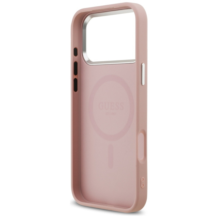 Etui Guess Glitter Triangle Logo MagSafe do iPhone 17 Pro Max różowy