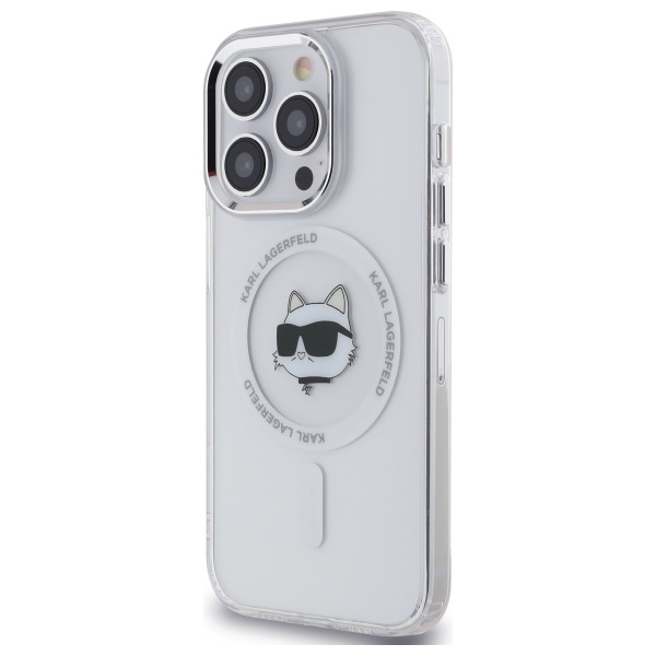 Karl Lagerfeld KLHMP14LHLSCHH iPhone 14   Pro 6.1" biały/white hardcase IML Metal Choupette Head MagSafe