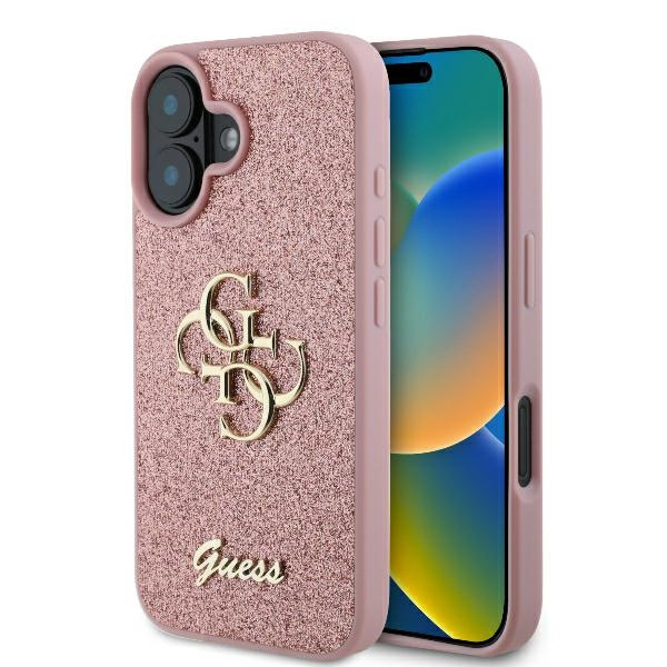 Etui Guess iPhone 16 6.1" różowy/pink hardcase Fixed Glitter Big 4G