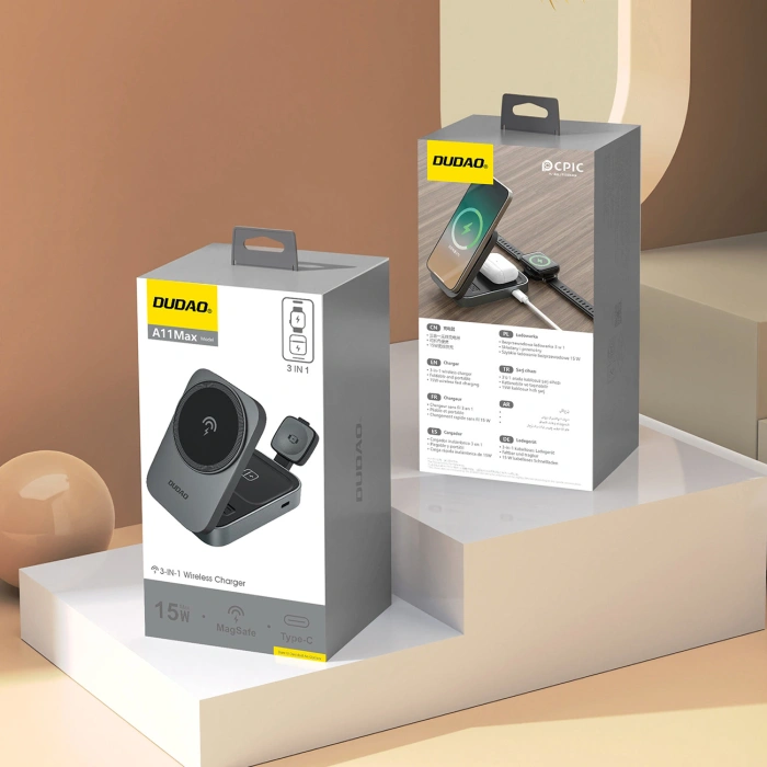 Stacja ładująca 3 w 1 Dudao A11 Max 15W indukcyjna kompatybilna z MagSafe - szara