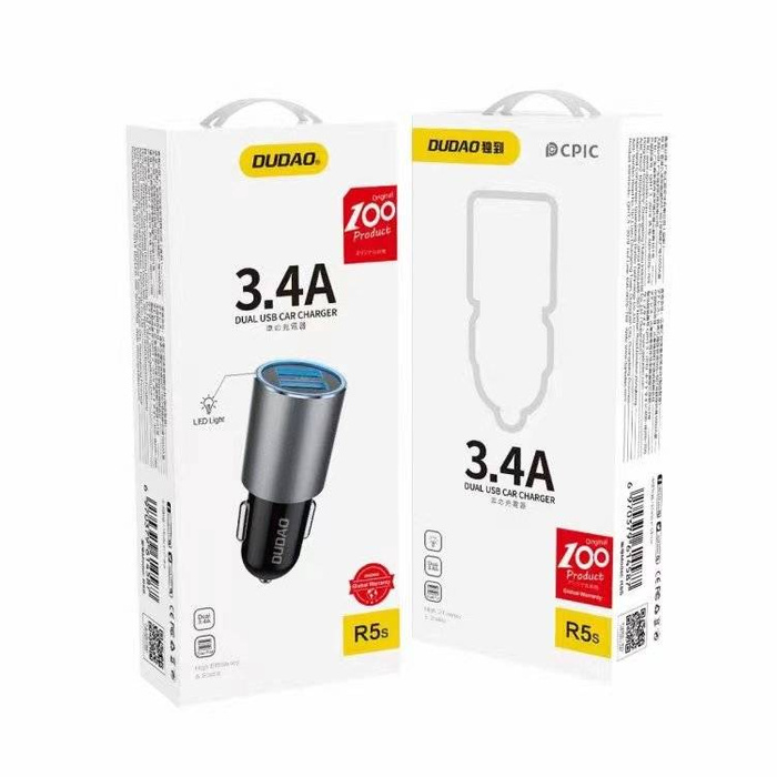 Caricabatteria per auto Dudao 2x USB 3.4A grigio (R5s grigio)