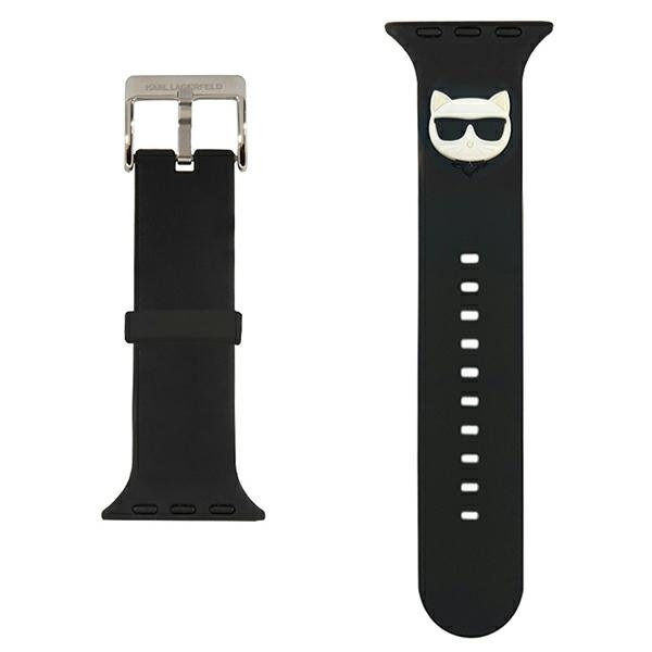 Karl Lagerfeld KLAWLSLCK Apple Watch Armband 42/44 / 45mm schwarz / schwarzes Armband Silikon Choupette Heads