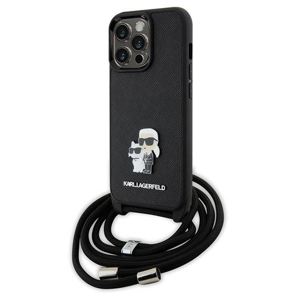 Karl Lagerfeld KLHCP13LSAKCPSK iPhone 13 Pro / 13 6.1" hardcase noir/noir Crossbody Saffiano Metal Pin Karl &amp; Choupette