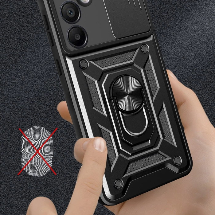 Hybrid Armor Camshield mit Ständer und Kameraabdeckung für Samsung Galaxy A36 - Schwarz