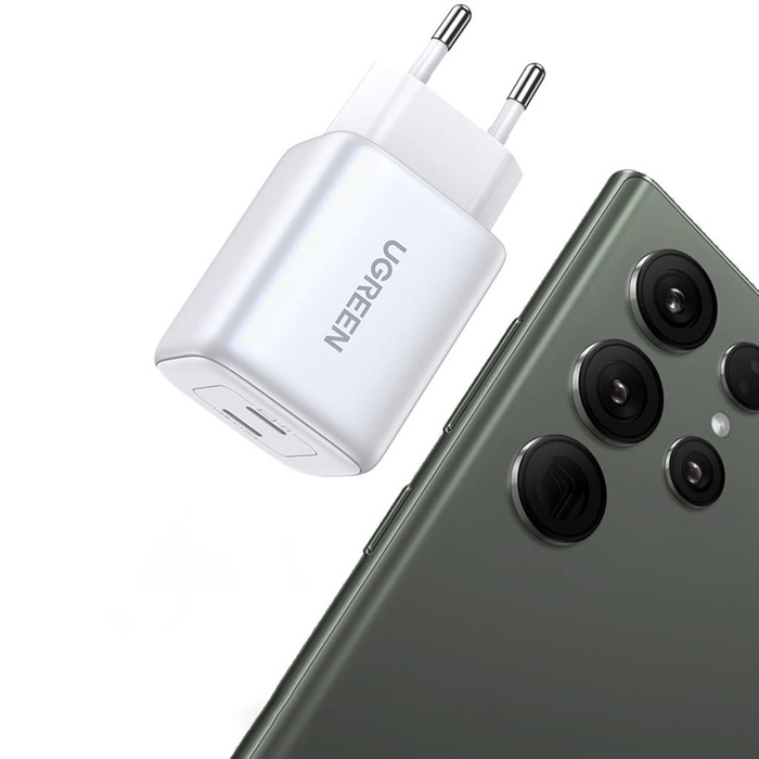 Schnell ladergerät GaN 2 x USB-C 45W QC PD Ugreen CD294 - weiß