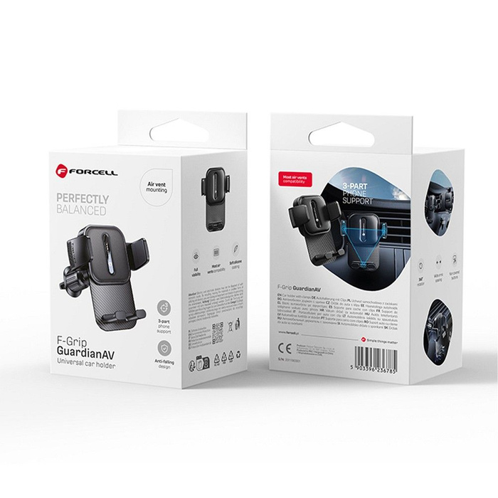 Uchwyt na telefon do samochodu uniwersalny Forcell F-Grip Guardian AV do kratki czarny