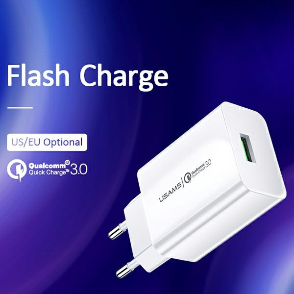 USAMS Charg. 1xUSB T22 18W 3A QC3.0 + kabel USB-C 1m weiß/weiß T48OCLN01