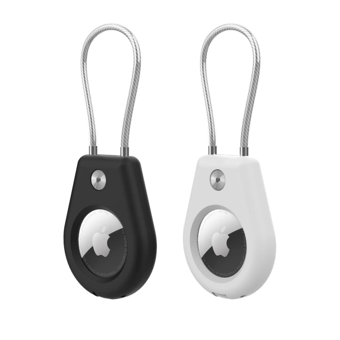 Apple AirTag Hülle mit Stahlkabel - Schwarz + Weiß (2 Stück)