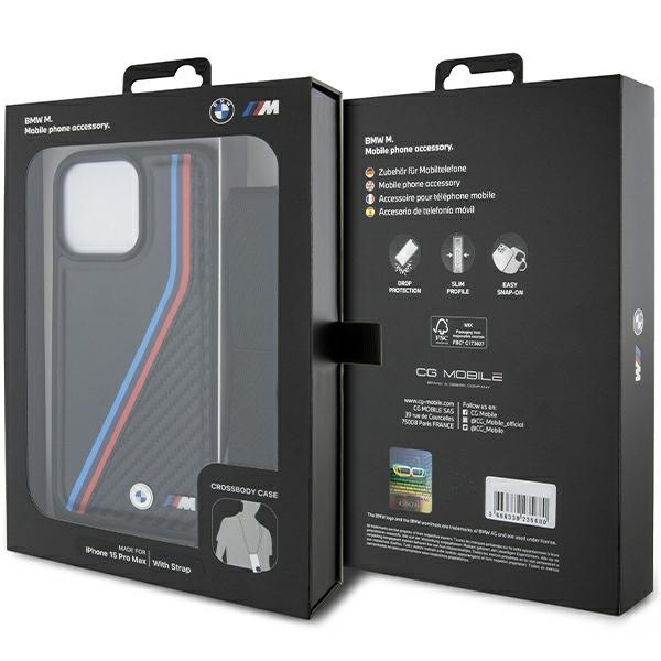 Coque Bmw Bmhcp15l23psvtk IPhone 15 Pro 6.1" Black/Black Hardcase M Edition Carbon Tricolor Lines &amp; Strap Case
