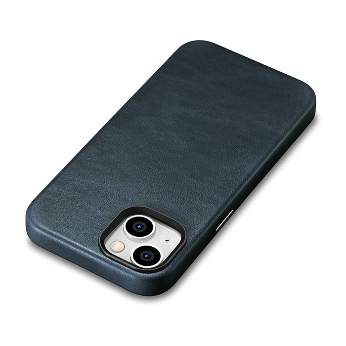 iCarer Oil Wax Premium Leather Case Funda de cuero magnética para iPhone 14 con MagSafe azul oscuro (WMI14220701-BU)