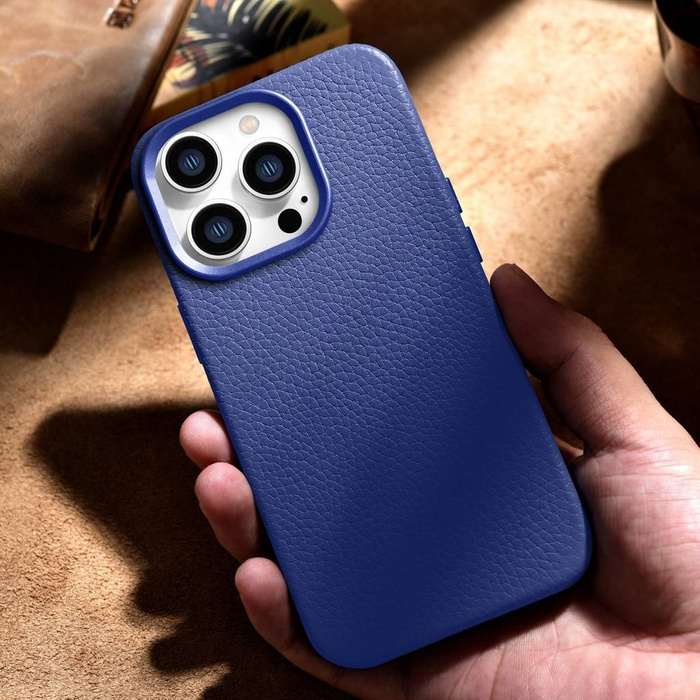 iCarer Litchi Premium Leather Case Leather Case iPhone 14 Pro Max Magnetic with MagSafe Dark Blue (WMI14220712-DB)