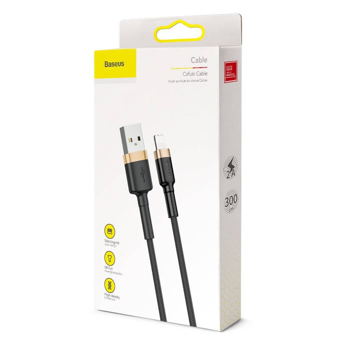 Baseus Cafule Cable strapazierfähiges Nylonkabel USB / Lightning QC3.0 2A 3M schwarz-gold (CALKLF-RV1)