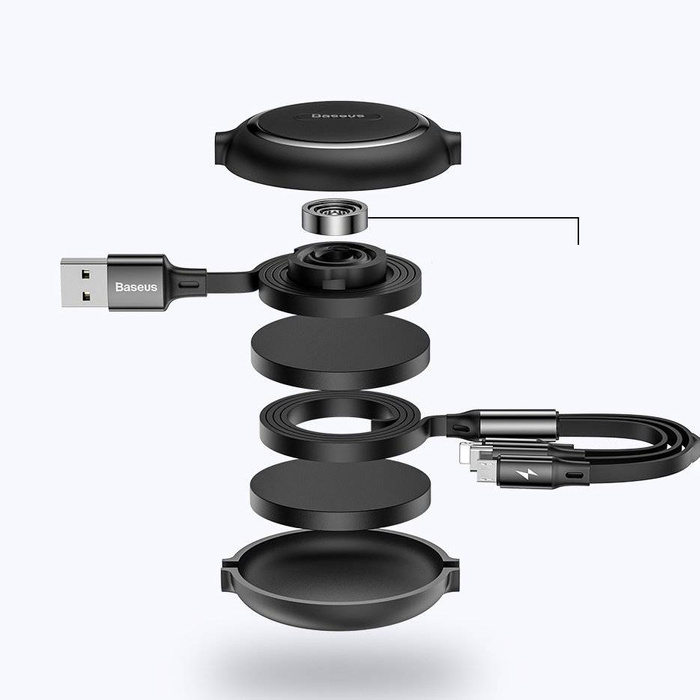 Baseus Golden Loop retractable 3in1 USB cable - micro USB / Lightning / USB-C 3.5A 35cm - 120cm black (CAMLT-JH01)