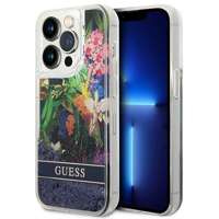 Case GUESS Apple iPhone 14 Pro Flower Liquid Glitter Blue Hardcase