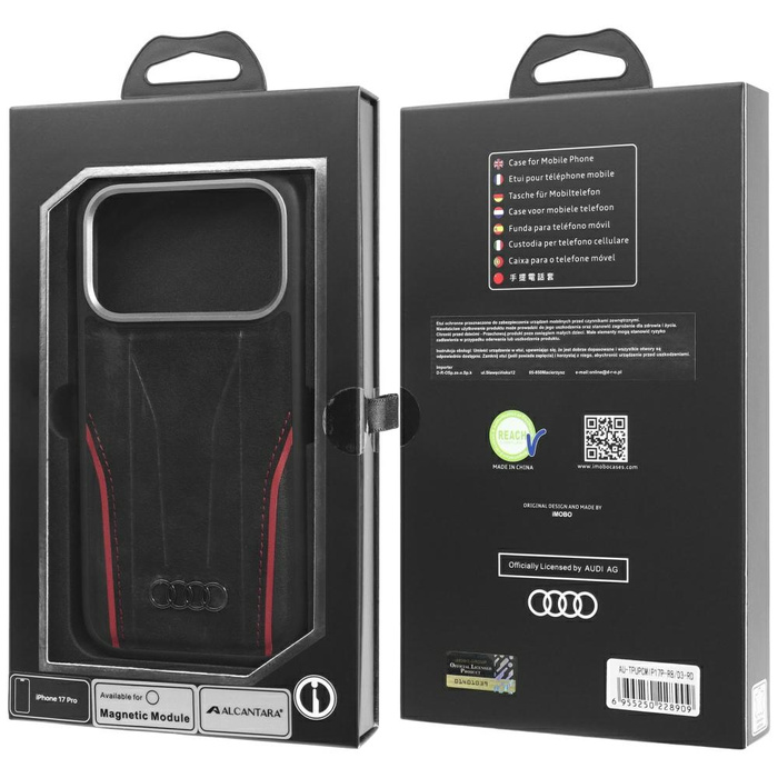 Etui Audi R8 Genuine Leather MagSafe do  iPhone 17 Pro czarno-czerwony