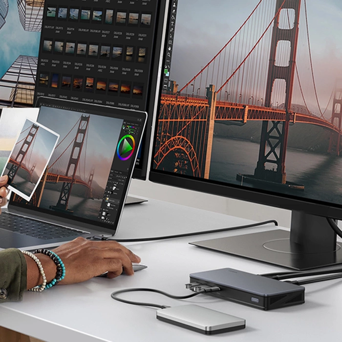 Adaptador HUB UGREEN CM615 USB-C a 2x USB-A, 1x USB-C 3.1, 2x HDMI, 2x DP, SD/TF, RJ45