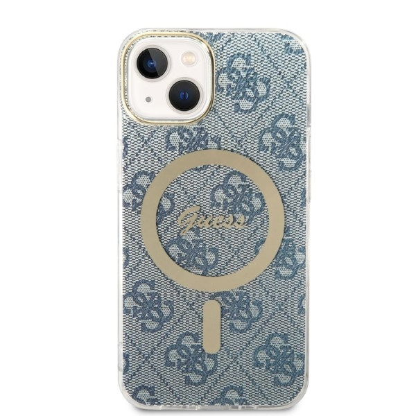 Set Case Guess Case+ Charger iPhone 14 6.1" blue/blue hard case 4G Print MagSafe