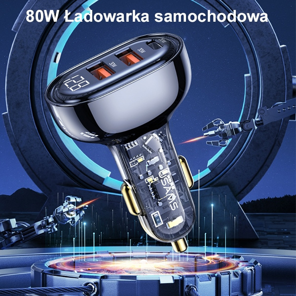 USAMS Charg. sam. 2xUSB+1xUSB-C 80W Fast Charge + kabel USB-C - USB-C BXLACCTC01