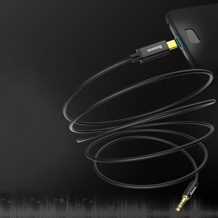 Cavo audio stereo Baseus AUX mini jack 3,5 mm - USB tipo C per smartphone 120cm nero (CAM01-01)
