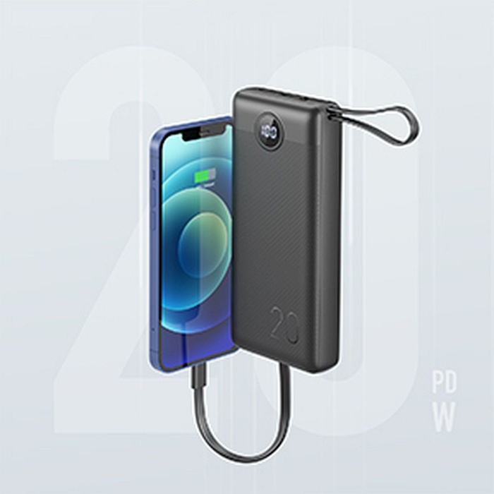 Powerbank Veger C20 (W2047 / W2059) 20000 mAh z wbudowanymi kablami Micro USB / Typ C / Lightning czarny