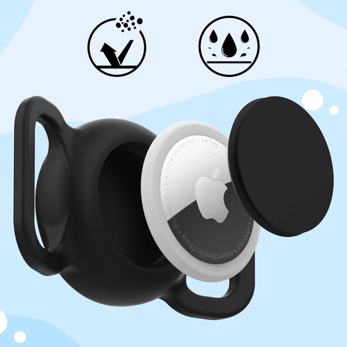 Wasserdichte AirTag-Silikonhülle für Hunde- oder Katzenhalsband – Schwarz