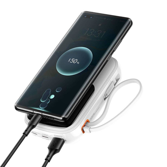 Baseus à affichage numérique Baseus Qpow avec charge rapide 20000mAh 22.5W QC/PD/SCP/FCP avec câble USB-C intégré blanc