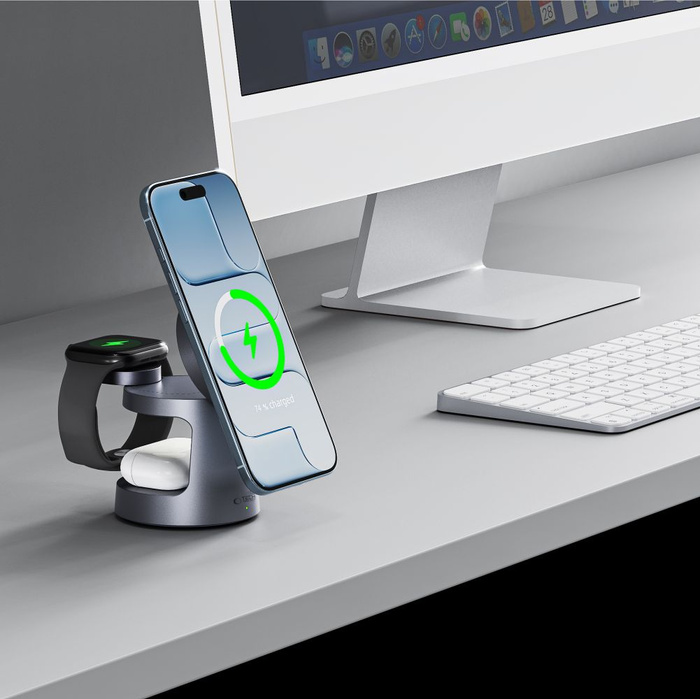 TECH-PROTECT QI2.2-25W-A48 3IN1 MAGNETIC MAGSAFE WIRELESS CHARGER DARK GREY