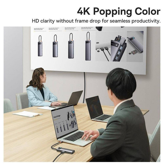 Baseus Metal Gleam Series HUB 7 in 1 Docking Station USB di tipo C - 2 x HDMI / 3 x USB 3.2 Gen. 1/1 x Power Delivery / 1 x RJ-45 Ethernet Grigio (WKWG040113)
