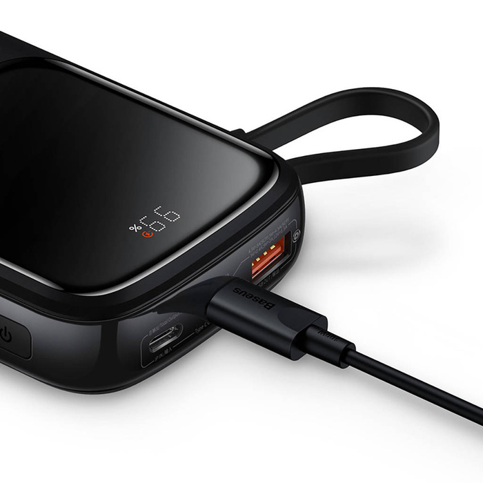 Baseus Qpow 10000mAh vestavěný kabel USB Type-C 22,5W Quick Charge SCP AFC FCP bílá (PPQD020102)