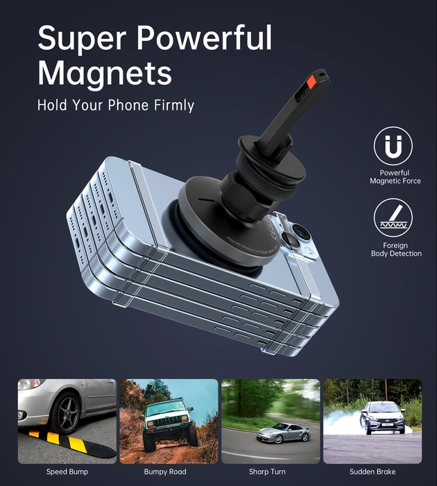 Supporto da auto magnetico Choetech T204-F con ricarica wireless da 15W - nero