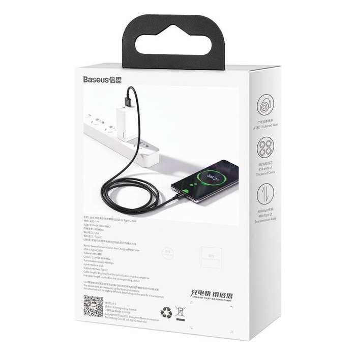Câble USB Baseus Superior - USB Type C 66 W (11 V / 6 A) Huawei SuperCharge SCP 2 m noir (CATYS-A01)