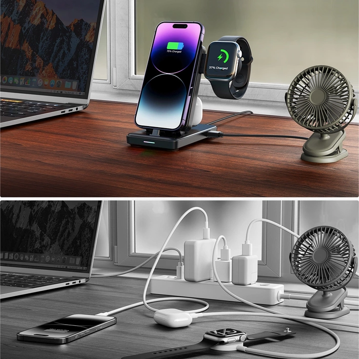 Joyroom JR-WQS02 iPhone AirPods Apple Watch 4v1 nabíjecí stanice skládací – černá