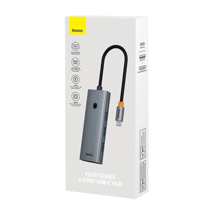Hub 5w1 Baseus UltraJoy 5-Port (1xHDMI4K@30Hz + 4xUSB 3.0) Szary