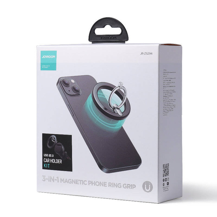 Joyroom kit multifunkční magnetický držák do auta s kroužkovým držákem telefonu černý (JR-ZS294)