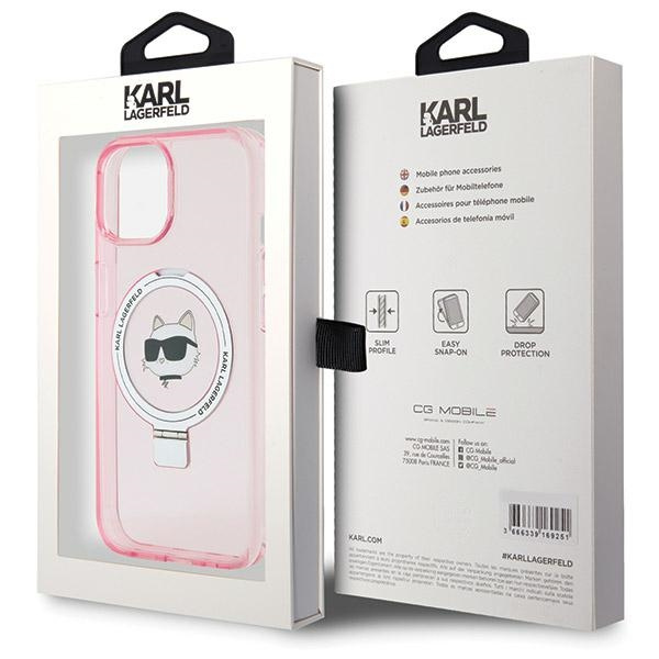 Cover Karl Lagerfeld KLHMP15SHMRSCHP iPhone 15 6,1" rosa/rosa durocase Anello Stand Choupette Head MagSafe Case