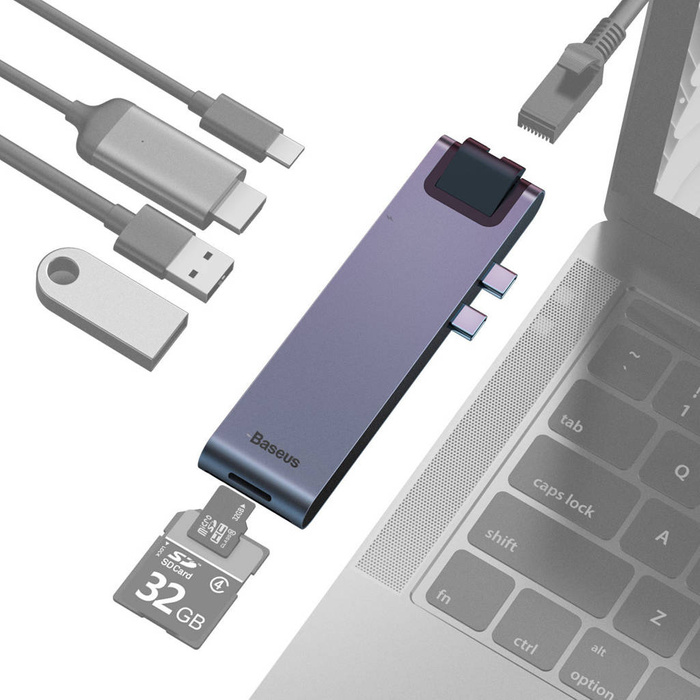 Baseus Multifunctional HUB 7in1 USB C Thunderbolt Docking Station (MacBook Pro 2016 / 2017 / 2018) gray