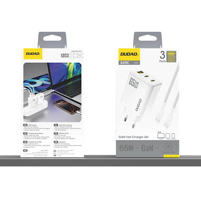 Dudao A29C 65W GaN Wandladegerät + USB-C Kabel - Weiß