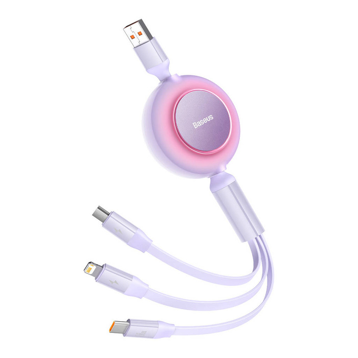 Baseus Bright Mirror 2 zatahovací kabel 3v1 USB typ A - micro USB + Lightning + USB typ C 66W 1,1 m fialový (CAMJ010105)