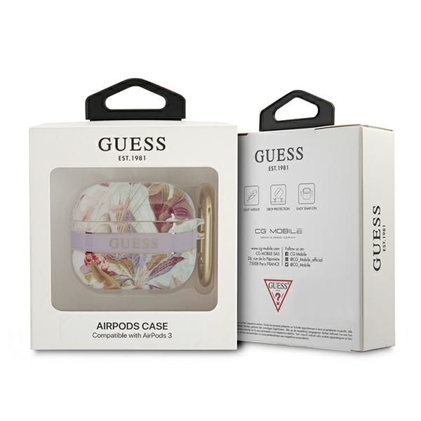 Hülle GUESS Apple AirPods 3 Abdeckung Blume Riemen Sammlung lila Case