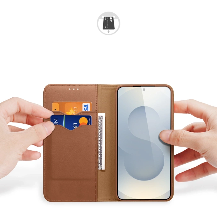 Dux Ducis Hivo Samsung Galaxy S25 Edge Hülle mit Klappdeckel und RFID-Schutz - Braun