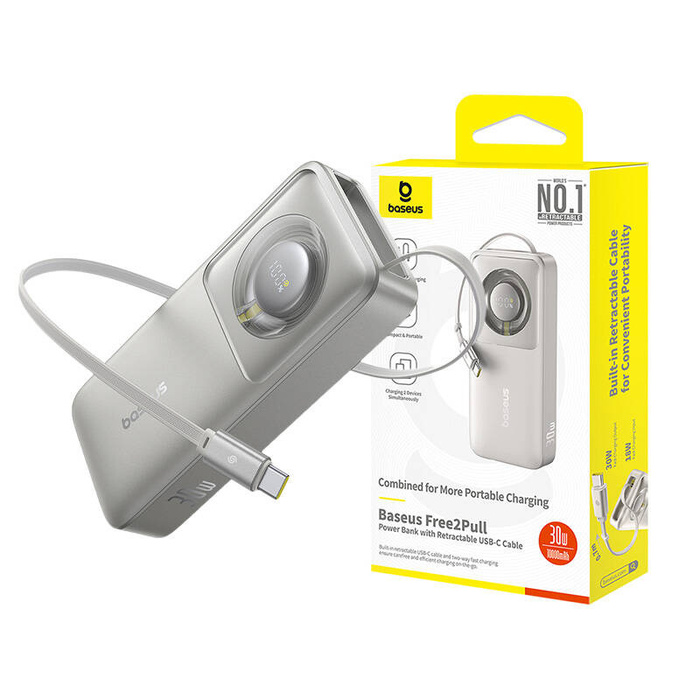 Powerbank Baseus OS Free2Pull 10000mAh 30W +kabel (szary)
