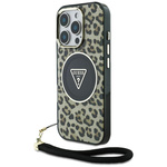 Etui Guess HC IML Leopard Triangle Cord Strap do iPhone 16 Pro MagSafe brązowy