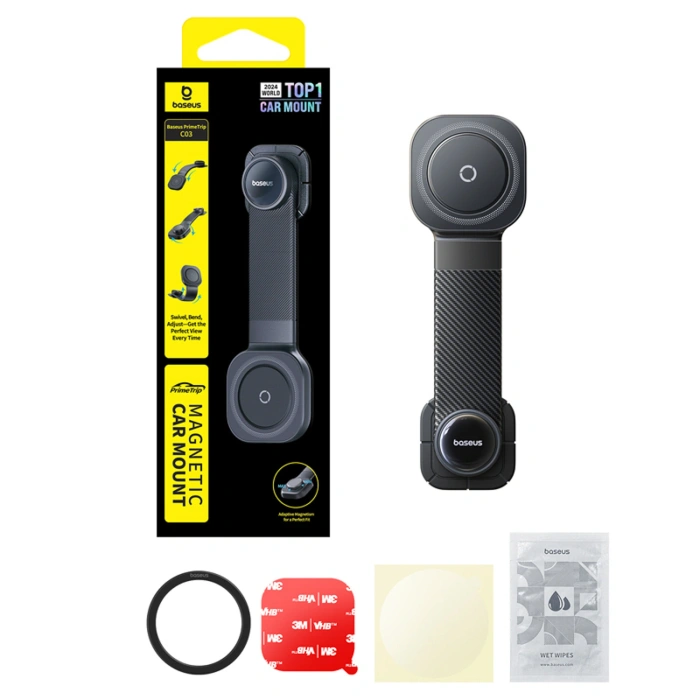 Uchwyt magnetyczny Baseus PrimeTrip C03 kompatybilny z MagSafe przyklejany na deskę rozdzielczą - czarny