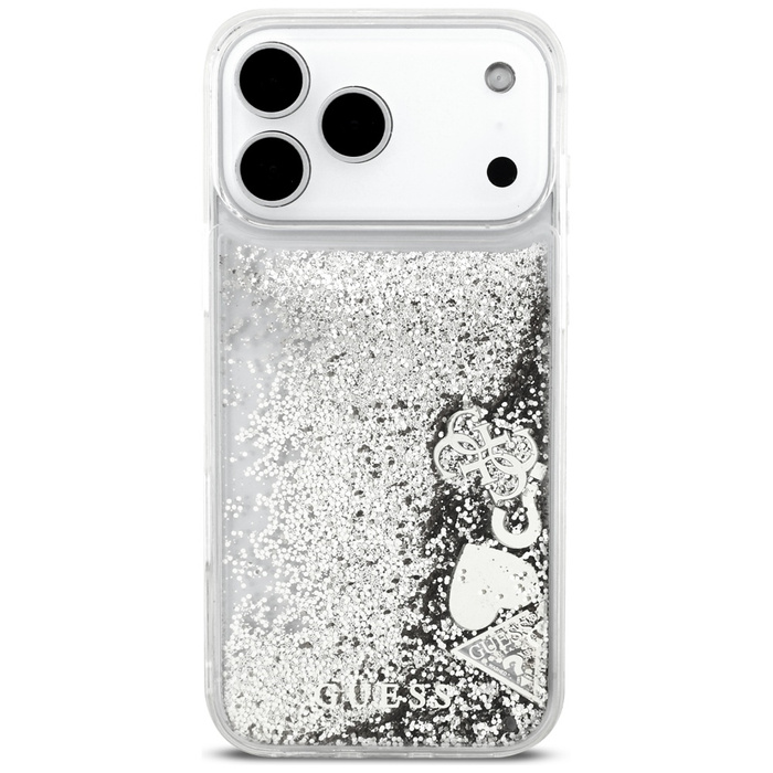 Etui Guess Liq. Glitter Charms do iPhone 17 Pro Max srebrny